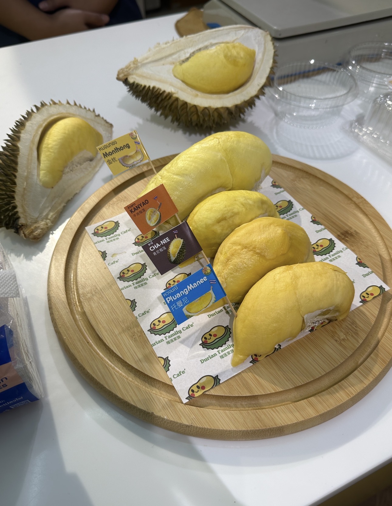 Fresh durian opened and ready to eat in Bangkok