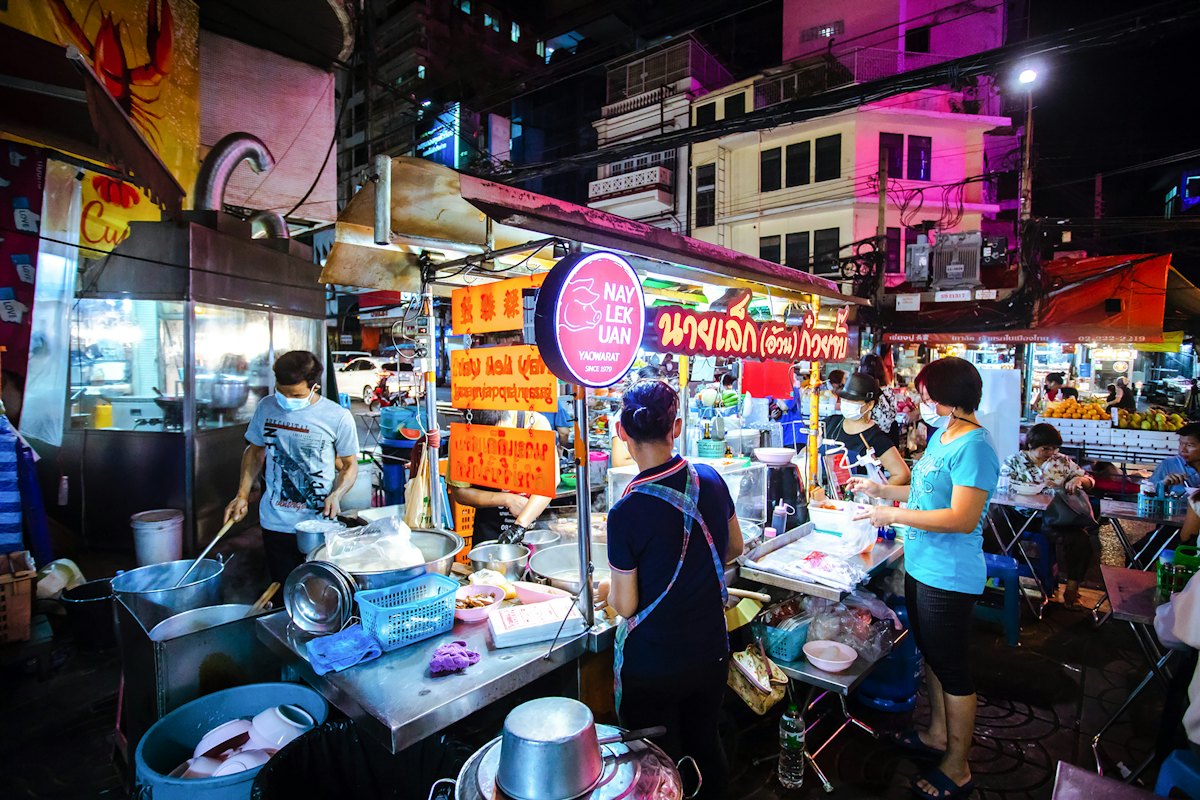 Shoppers at the Nay Lek Uan street food stall in Bangkok's Chinatown