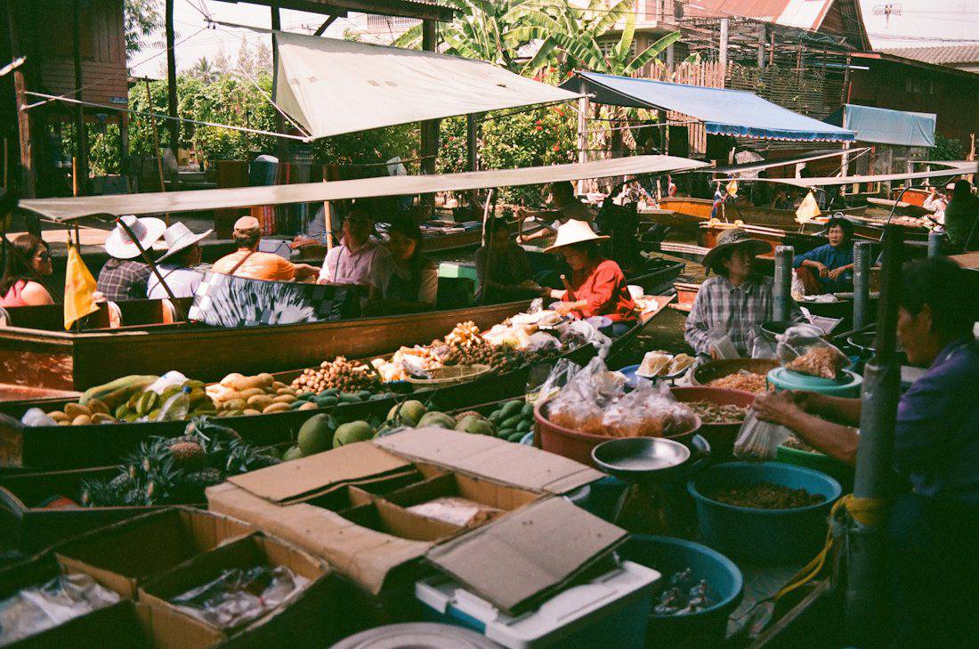 Boats loaded with produce at a floating market near Bangkok