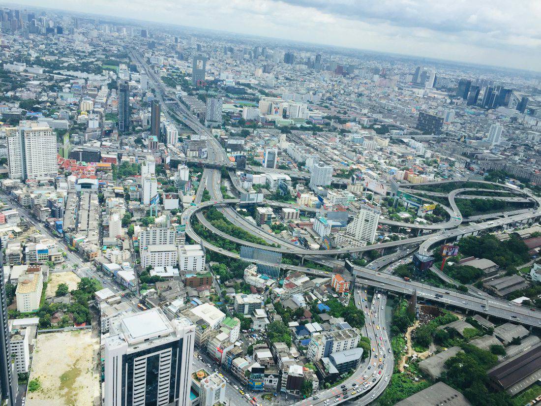 Aerial view of Bangkok expressways and city sprawl