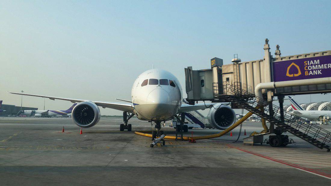 Aircraft at the gate at Suvarnabhumi Airport in Bangkok