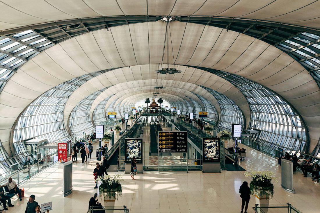 Departure hall inside Suvarnabhumi Airport in Bangkok