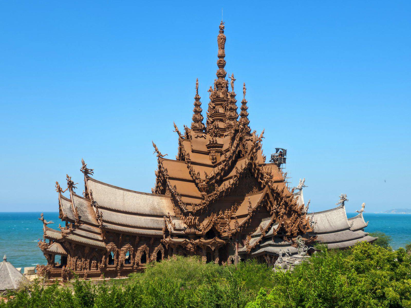 Sanctuary of Truth wooden temple by the sea in Pattaya