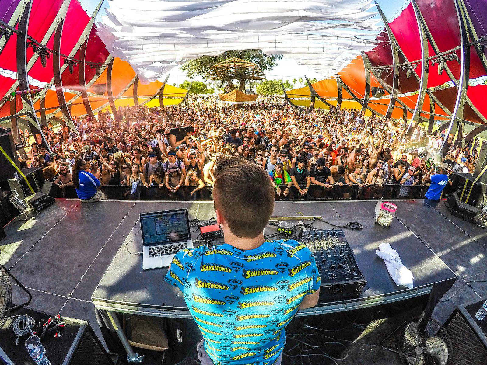 DJ performing to a large festival crowd