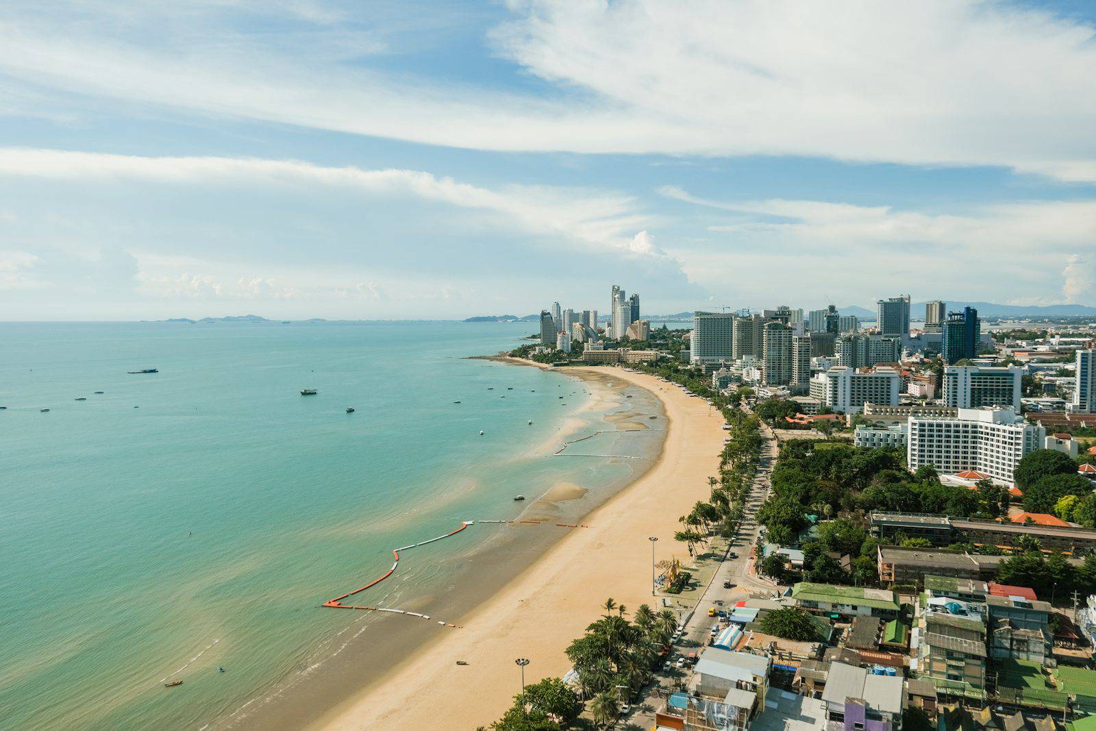 Aerial view of the Pattaya coastline and beach